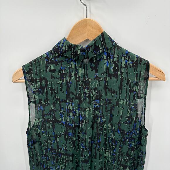 JASON WU 100% Silk Collared Green Print Button Up Sleeveless Blouse Top // 6 - Picture 10 of 11